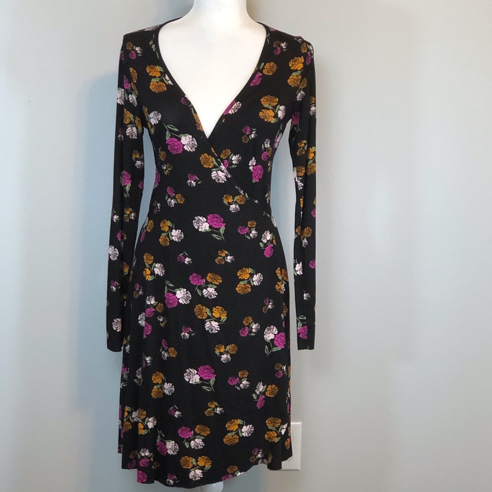 Clayton Dark Rosette Wrap Dress. Size Med.NWT